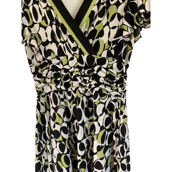 Studio I Petite Women's 12P Green Black White Abstract Print Dress - Picture 13 of 16